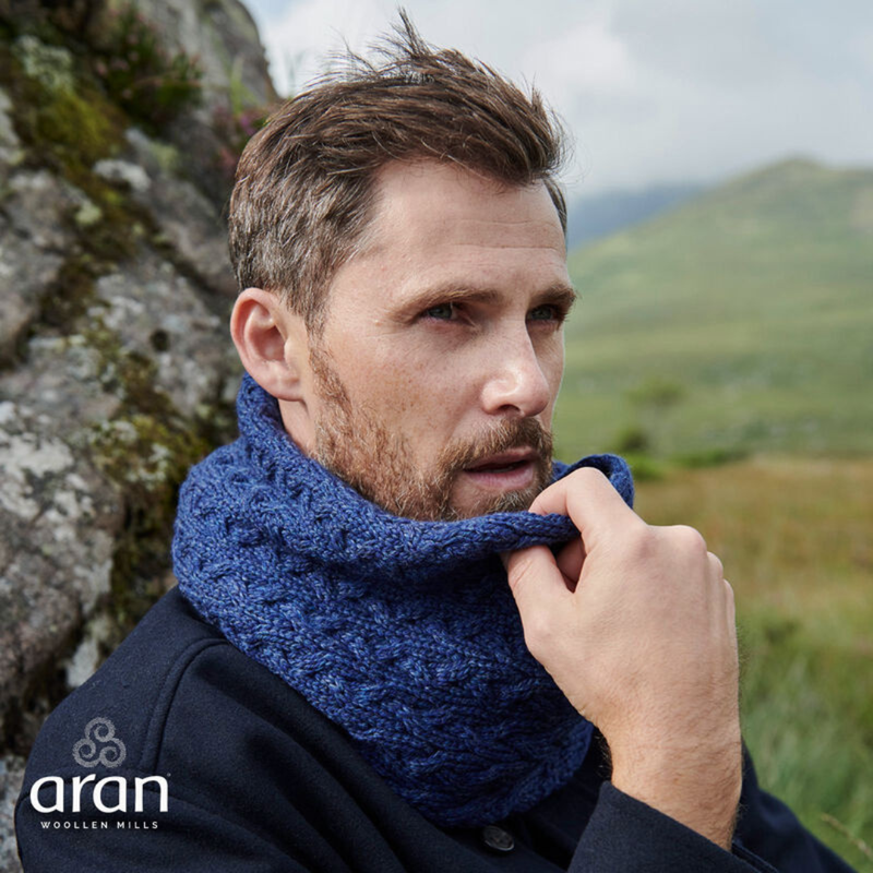 Merino Wool Infinity Cabled Scarf Navy